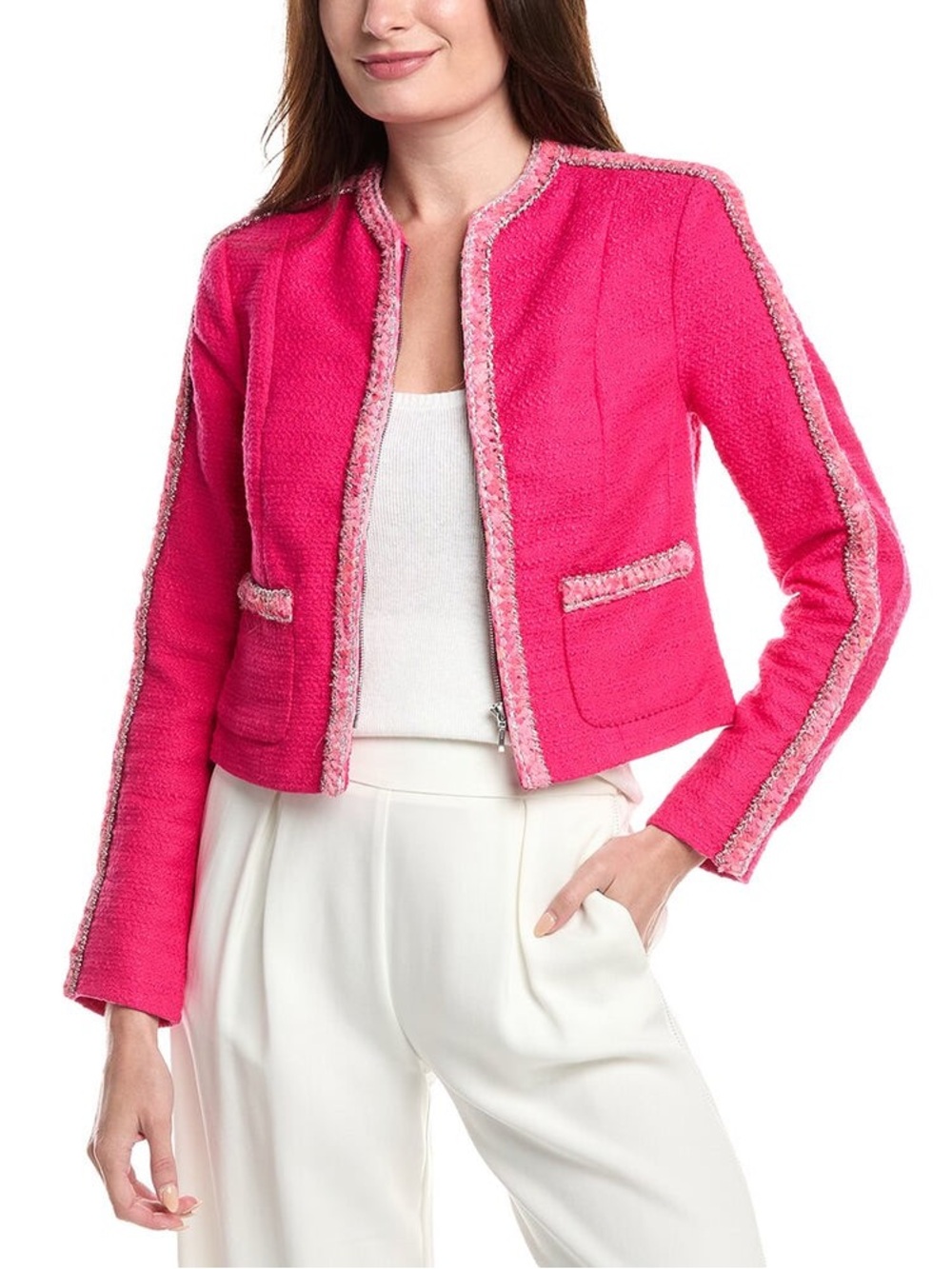 CAbi Hot Pink Bouclé Cropped Blazer Size S Small